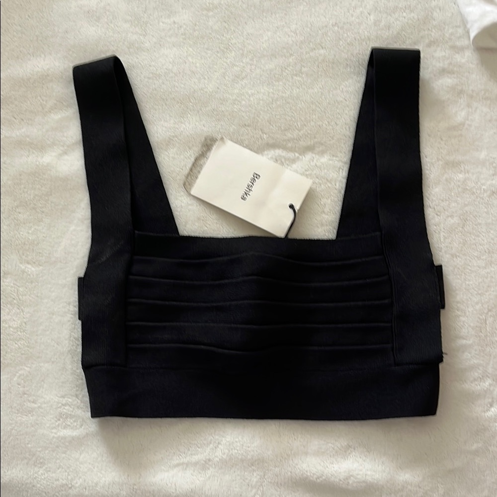 Black Fitted Crop Tank Top with Bustier Style